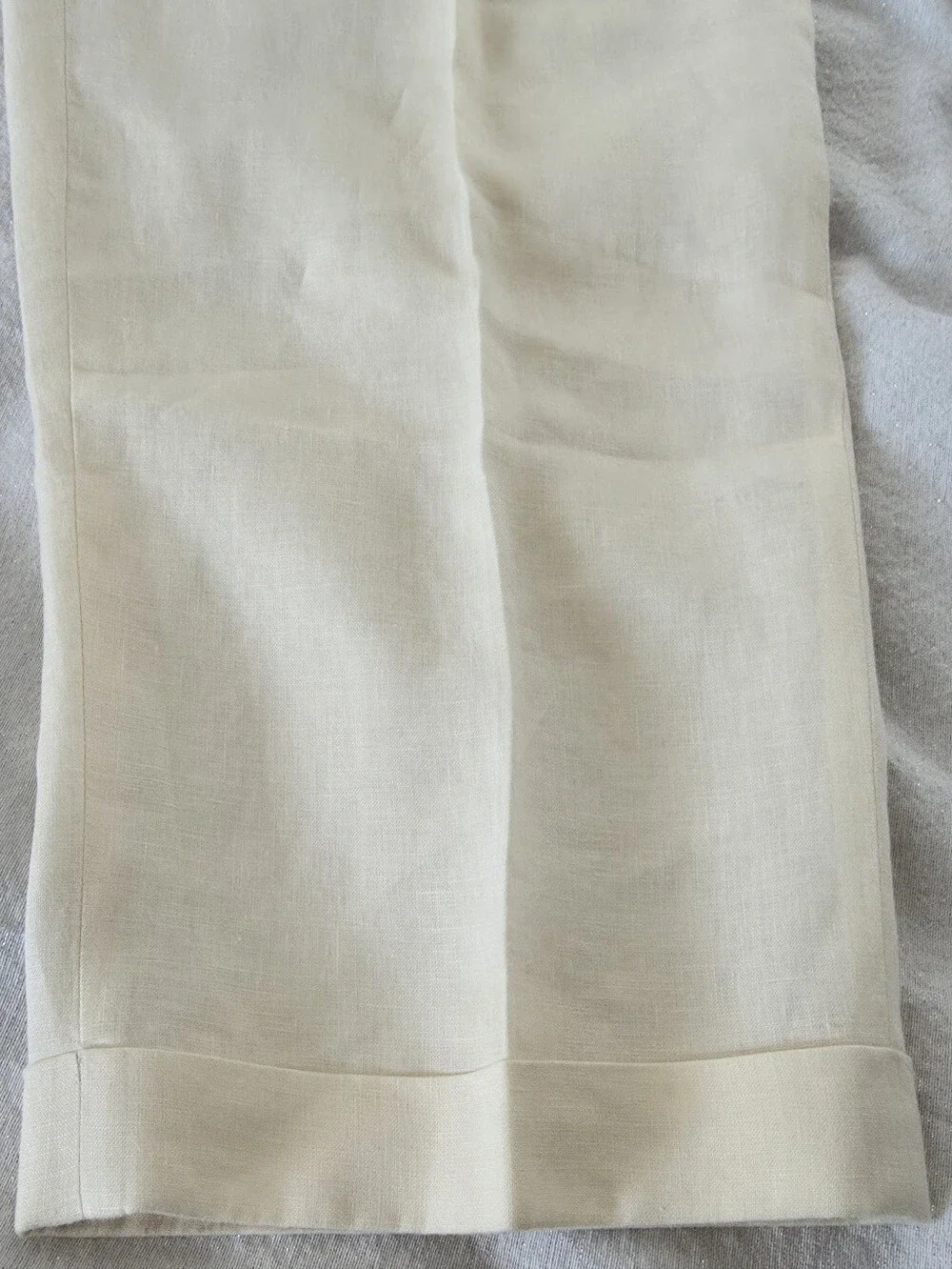 Men's 100% Linen Pleated Dress Trousers  Cream Ivory Cuffed Beach Wedding 40x30